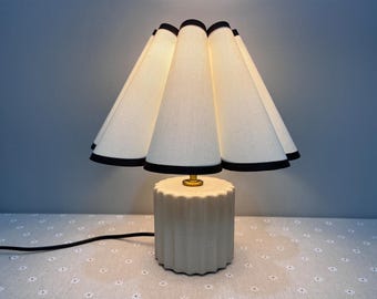 Handmade Cream Scalloped Table Lamp: Ceramic Bedside Lighting