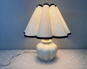 Vintage Pumpkin Ceramic Table Lamp: Cream Fabric Shade Bedside Light