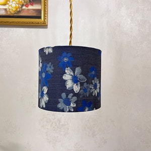 Floral Lamp Shade with Printed Denim Fabric, Retro Lamp Shades, Rustic Style Lampshade.