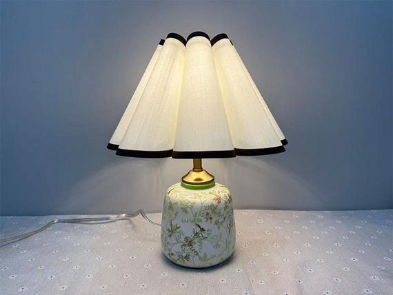 Vintage Table Lamps: Ceramic Lamp Base with Floral Lampshade.
