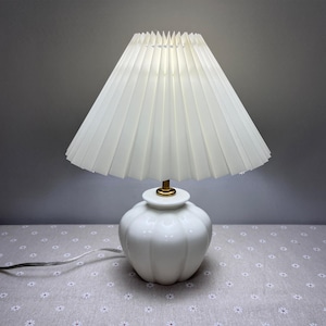 Handmade Cream Pleated Table Lamp: Ivory Ceramic Bedside Light