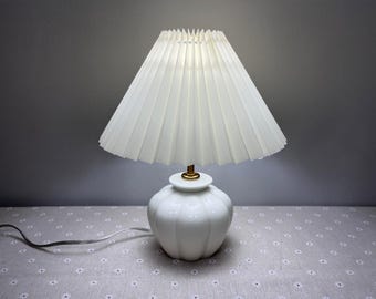 Handmade Cream Pleated Table Lamp: Ivory Ceramic Bedside Light