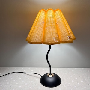 Handmade Floral Table Lamp: Gold Fabric Lampshade, Black Metal Base