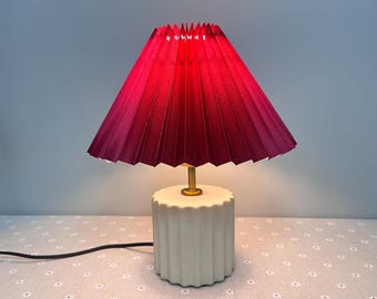 Red Pleated Table Lamp: Handmade Ceramic Bedside Light