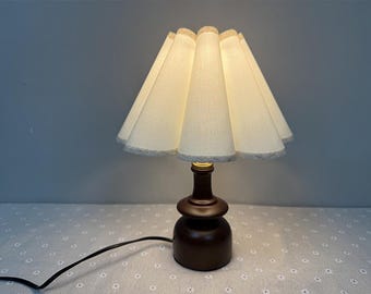 Lampada da tavolo in legno vintage: lampada da comodino con paralume in tessuto e dimmer