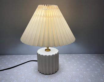 Small Ceramic Table Lamp with Pleated Shade: Beige Bedside Lamp