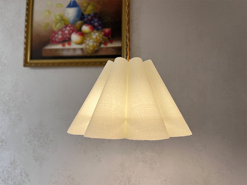 Pleated Lamp Shade, Pleated Fabric Lampshade for Table Lamp, Lamp Shades for Floor Lamps Chandelier Wall Lamp, Retro Cream Lampshades. image 7