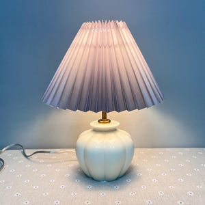 Handmade Ceramic Table Lamp with Grey Pleated Shade