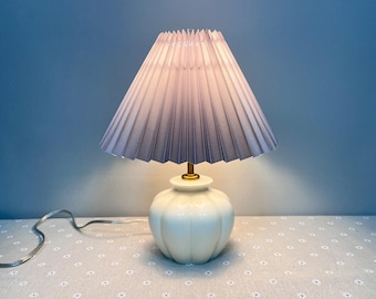 Handmade Ceramic Table Lamp with Grey Pleated Shade