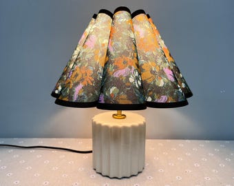 Handmade Ceramic Table Lamp: Vintage Floral Pleated Lampshade