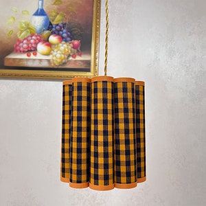 Retro Lampshade, Orange Plaid Shades for Pendant Light, Creative Lamp Shade for Table Lamp, Cotton Shade, Available in 14 Colors.
