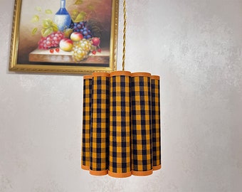 Retro Lampshade, Orange Plaid Shades for Pendant Light, Creative Lamp Shade for Table Lamp, Cotton Shade, Available in 14 Colors.