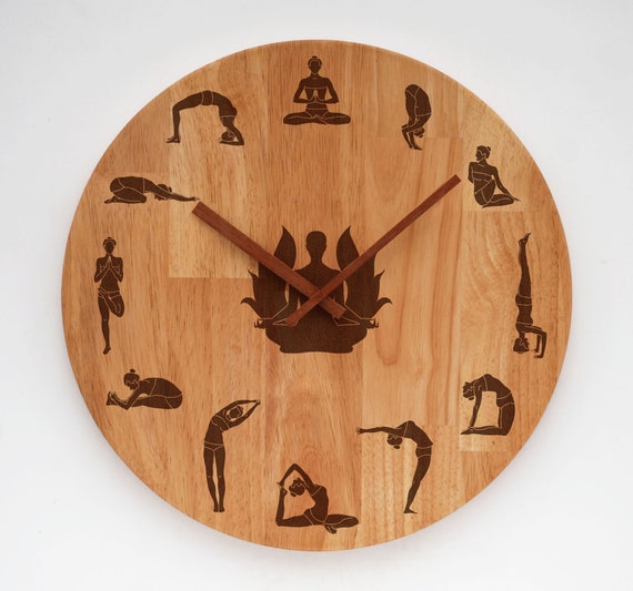 EARTH Yoga Clock, Wood Yoga Wall Clock, Yoga Gift, Gift for Yoga