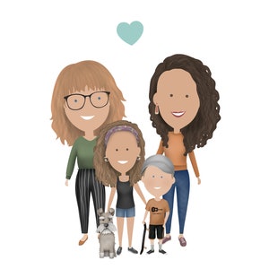 Lesbisches Muttertags-Familienportrait, Muttertagsgeschenk, Geschenk für Mama, Benutzerdefinierte Illustration für Mama, Zwei Mütter, Geschenk von Tochter