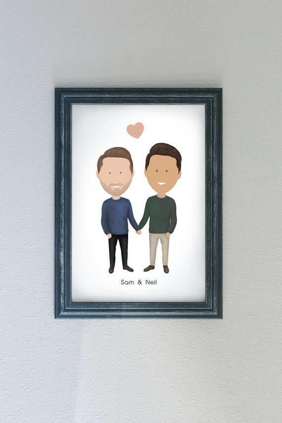 CUSTOM GAY COUPLE wall art-Gay couple 1st anniversary gift-Gay Engagement Gift-Gay couple wedding gift-Christmas couple gift-Gay couple gift