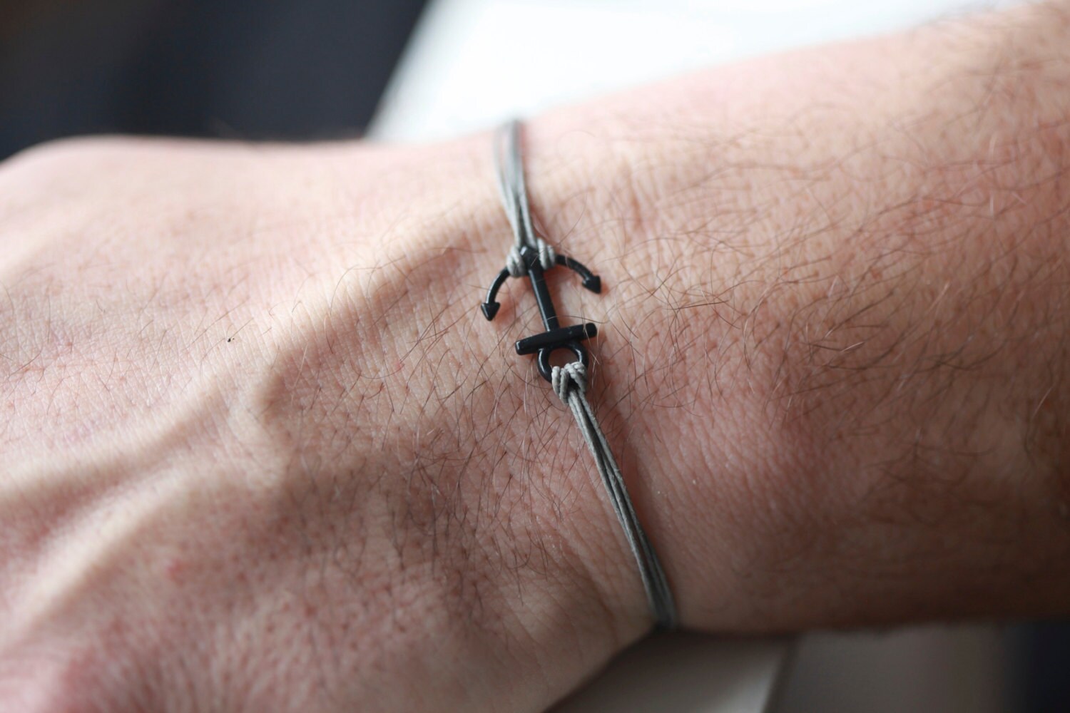 Anchor Cord Bracelet Men's Bracelet With a JET BLACK Etsy