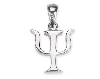 Puede incluir: Encanto de colgante de plata en forma de la letra griega Psi, un símbolo que a menudo se asocia con la psicología.