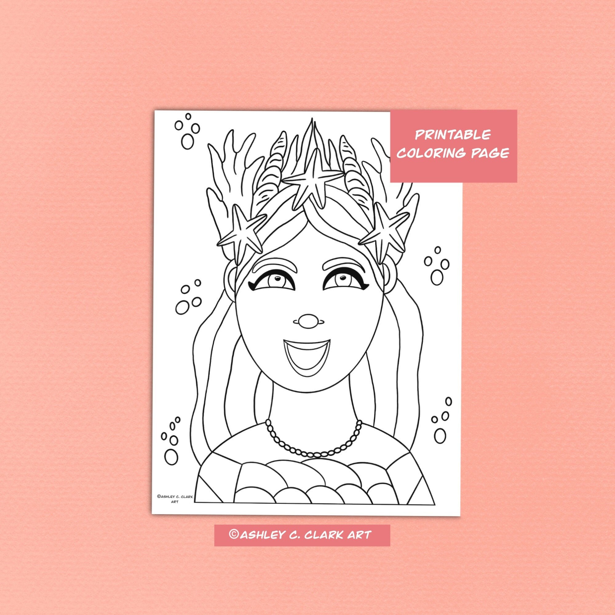 Mermaid Crown Coloring Page Digital Download Printable | Etsy