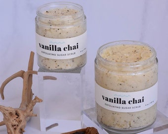 VANILLA CHAI // Tea Sugar Scrub // Essential Oils // Exfoliating // Vitamin E // Natural Skincare // Ginger + Cinnamon + Clove