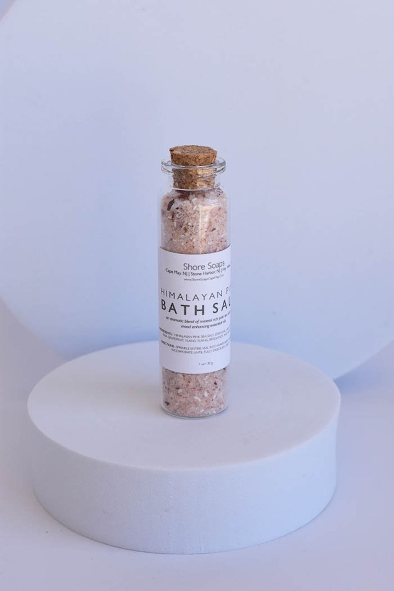 PINK Vial Bath Salts // Nourishing // Himalayan Pink Sea Salt // Rose Buds // Epsom Salt // Gifts Under 10 // Wedding Favors / Essential Oil image 1