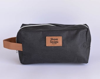 Shore Soaps Canvas Cosmetic Makeup Skincare Travel Bag // Dopp Kit // Vegan Leather Handle