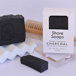 CHARCOAL Acne Soap // Vegan // Peppermint Tea Tree Oil // Activated Charcoal // Face Soap // Gifts Under 10 Self Care