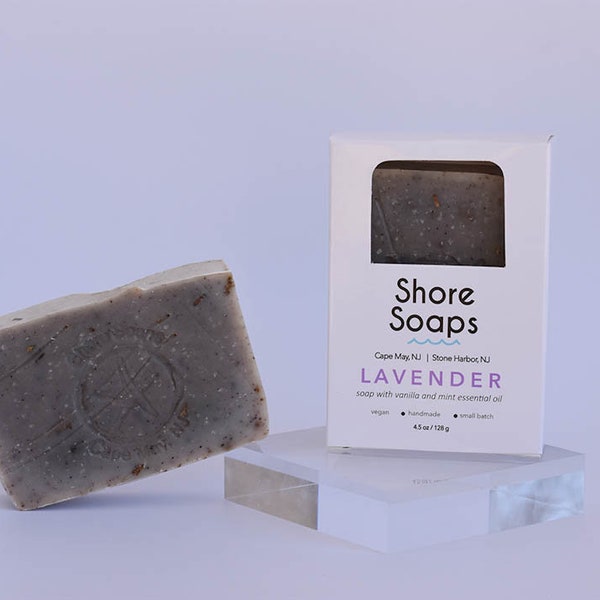 LAVENDER + VANILLA + MINT Soap // Made with Essential Oils // Shea Butter // Exfoliating Lavender Buds // Gifts for Her // Gifts Under 10