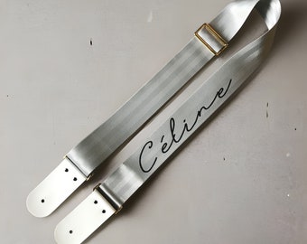 Personalized Guitar Strap: Seat Belt Fabric with Leather Ends