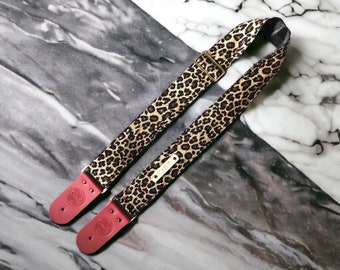 Cheetah Print Guitar Strap: Handmade Leather Strap with Pocket