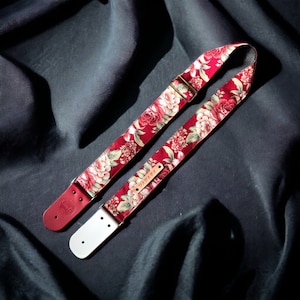 Red  Flora Guitar Strap, Genuine leather Guitar Strap