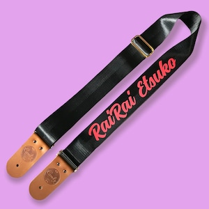 Personalisierter Gitarrengurt, schwarzer Sicherheitsgurt-Gitarrengurt mit Enden aus echtem Leder