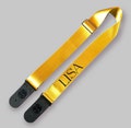 Personalized Gold Guitar Strap: Seat Belt Fabric, Leather Ends product logo