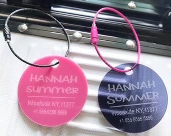 Personalized Circle Acrylic Luggage Tag: Engraved Travel Bag Tag