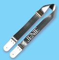 Personalized Guitar Strap: Silver Seat Belt Webbing with Leather Ends product logo