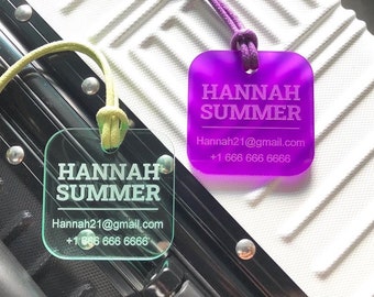 Personalized Acrylic Square Luggage Tag: Engraved Travel Gift