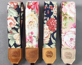 Flower camera strap,  Camera Strap, leather camera Strap ,Gife for Her