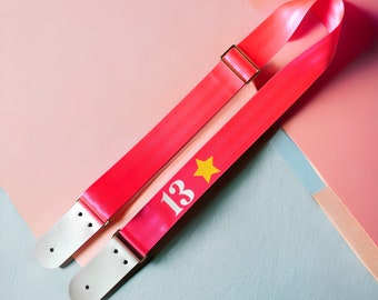 Personalized Guitar Strap: Seat Belt Webbing with Leather Ends