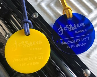Personalized Circle Acrylic Luggage Tag: Engraved Travel Bag Tag