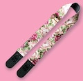 Pink Floral Guitar Strap: Genuine Leather Ends, Adjustable Length product logo
