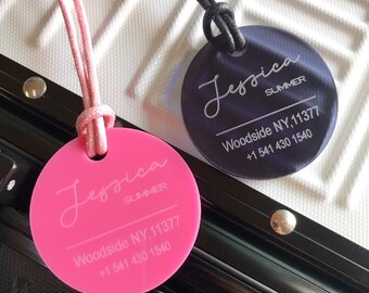 Personalized Circle Acrylic Luggage Tag: Engraved Travel Bag Tag