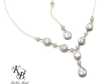 Backdrop Necklace and Earring Set Crystal Bridal Jewelry Set Cubic Zirconia Jewelry Crystal Wedding Jewelry Sets Bridal Necklace