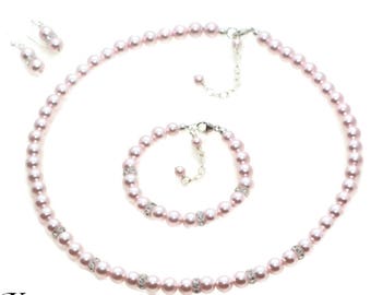 Flower Girl Jewelry Set Choose Your Color Junior Bridesmaid Jewelry Set Flower Girl Gift Junior Bridesmaid Gift Pearl Wedding Jewelry Set