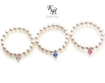 Pearl Flower Girl Bracelet Birthstone Bracelet Flower Girl Gift Swarovski Pearl Bracelet Elastic Bracelet Flower Girl Jewelry Girls Bracelet