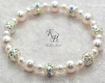 Pearl Bridal Bracelet - Pearl Bridesmaid Bracelet - FREE Gift Box - Pearl Wedding Jewelry - Pearl and Rhinestone Bracelet - Bridal Jewellery