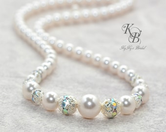 Bride Necklace, Swarovski Pearl Necklace Wedding Necklaces Pearl and Rhinestone Necklace Bridal Jewellery Wedding Jewelery FREE Gift Box
