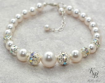Swarovski Pearl Bridal Bracelet Pearl and Rhinestone Bracelet Wedding Bracelet for Brides Bridal Jewelry Wedding Jewellery FREE Gift Box