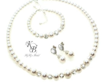 Wedding Jewelry ~ Bridal Jewelry SET ~ Swarovski Pearl Jewelry ~ Pearl and Rhinestone Jewelry SET ~ Pearl Bridal Jewelry ~ Wedding Jewelry