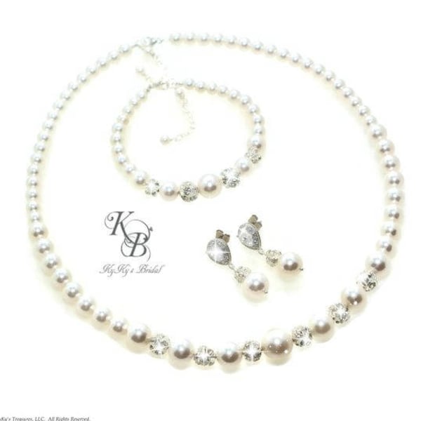 Wedding Jewelry ~ Bridal Jewelry SET ~ Swarovski Pearl Jewelry ~ Pearl and Rhinestone Jewelry SET ~ Pearl Bridal Jewelry ~ Wedding Jewelry