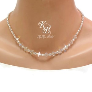 Pearl Bridal Necklace, Pearl Wedding Necklace, Bridal Pearl Necklace, Necklace for Bride, White Pearl Necklace, Pearl and Crystal Necklace