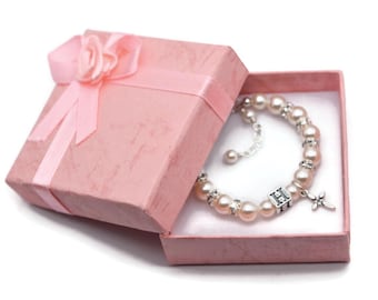 Baby Girl Baptism Bracelet, Personalized Christening Gift, Pearl, Sterling Silver Initial Bracelet, Goddaughter Present